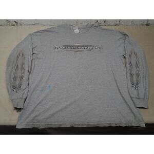 Vintage Harley Davidson Sweet Chrome Wings Sleeve Hit T Shirt Gray XL Distressed